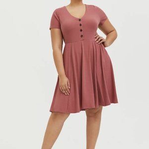 DUSTY ROSE RIB BUTTON DOWN SKATER DRESS